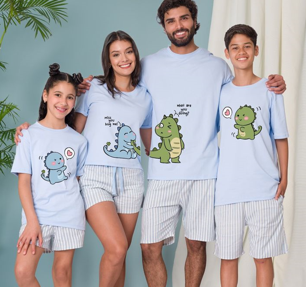 pijama de dino em familia
